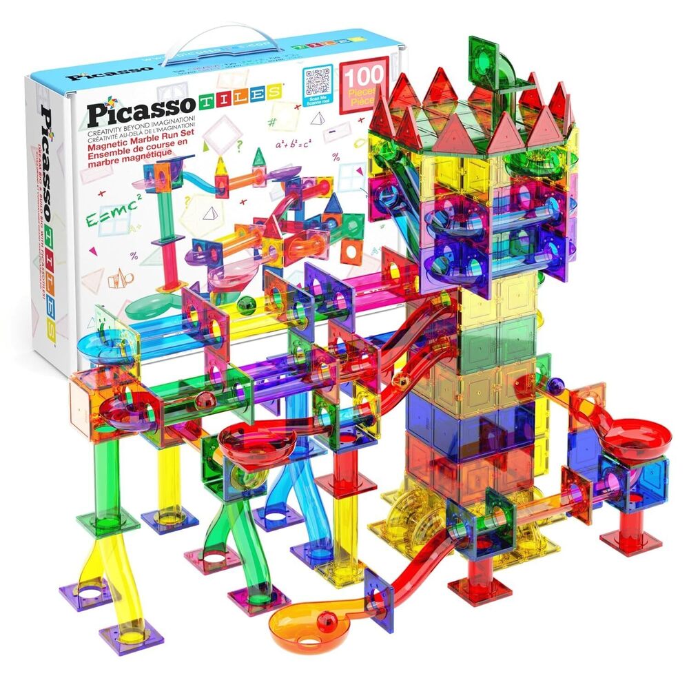 100pc Magnetic Marble Run Set with Racing Track Tiles Funnels